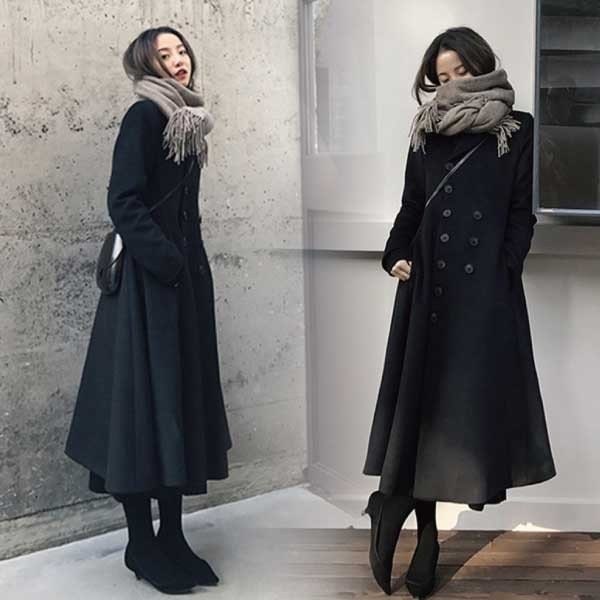 欅坂 ロングコート お嬢様コート 冬 可愛い ダブルボタン Aライン フレアーシルエット レディース