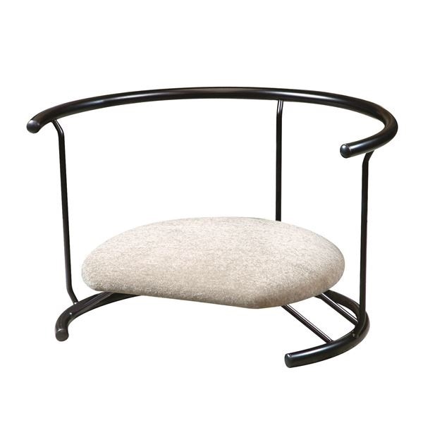 あぐら椅子/正座椅子 背もたれ付き モスホワイトブラック 幅60cm 耐荷重80kg 日本製 スチール 座ユー リビング