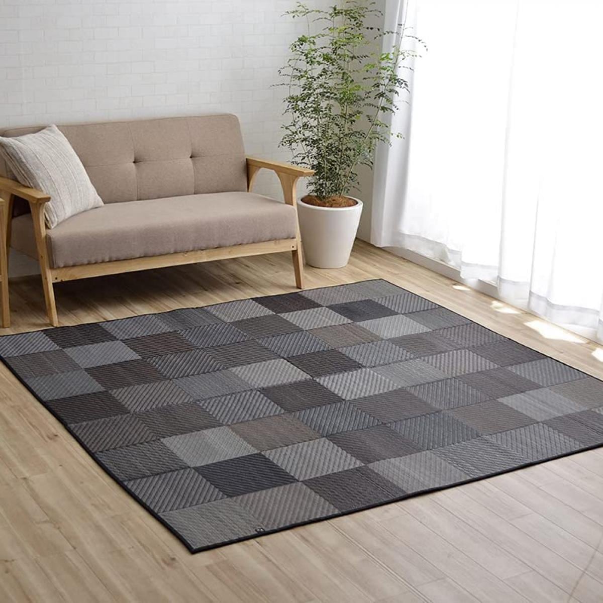 【I】【代引不可】イケヒコ 国産い草ラグカーペット DXカラフルブロック グレー 約140×200cm 1711500【北海道・沖縄・離島不可】