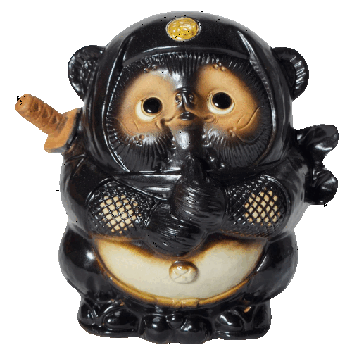 忍者狸　黒 5号 （ドローン）　（忍者たぬき・忍者狸・置物・たぬき・インテリア・陶器・タヌキ・オブジェ・忍者・くノ一・ドロン・手裏剣・NT-001B）