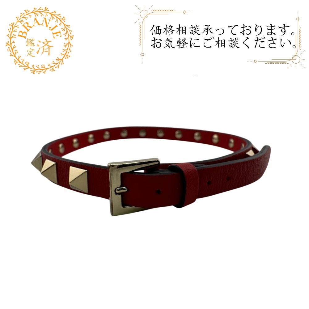 スタッズ レザー チョーカー レッド レディース