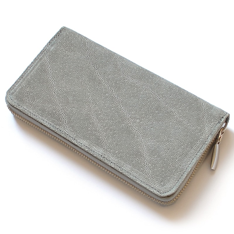 【新規OPEN】【期間限定】本エレファント！象革！JRA認定商品！日本製！男女兼用！ラウンドファスナー！ロングウォレット　EF-103LM　グレー