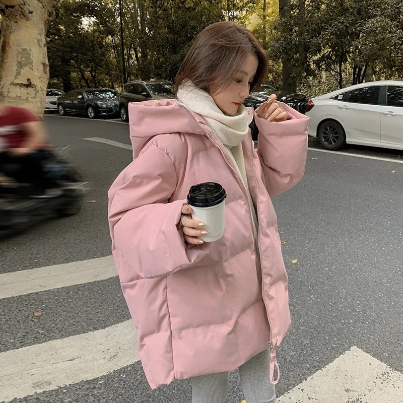 フード付き ポケット ミディアムレングス 2025 ダウンジャケット 韓国ファッション 新型 女性用