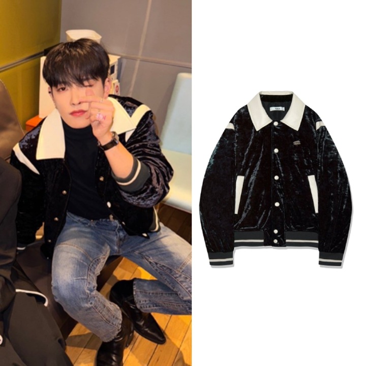 【ATEEZホンジュン着用】レザーポイントベルベットパシティジャケットベルベットのグリーン