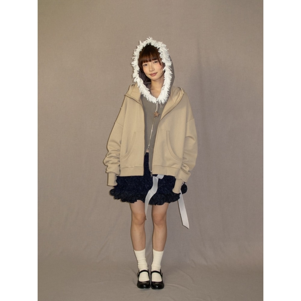 Kaiy Xiao 12 バックラビットプリントフード付きセータージャケットライトベージュ