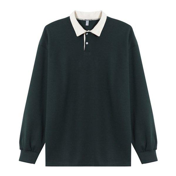 メンズ オーバーサイズ ボタン カラーネック ラグビー Tシャツ AC-KAA-Q001-グリーン
