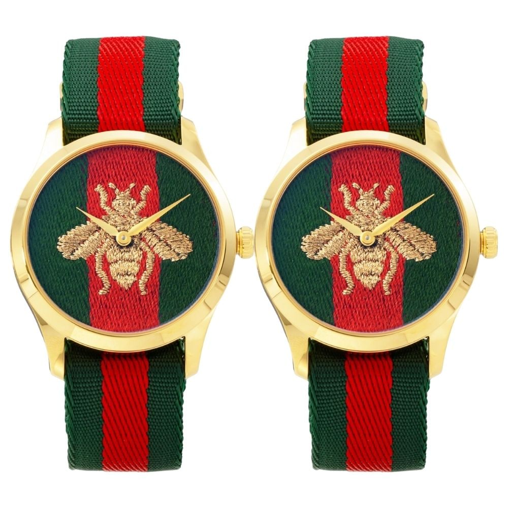 ペアウォッチ グッチ 腕時計 手表 メンズ 父の日 レディース 母の日 高級腕時計 Gタイムレス 蜂 BEE 刺繍 ゴールド レッド グリーン ナイロン ベルト 軽い 丈夫 ラグジュアリー お揃い 夫