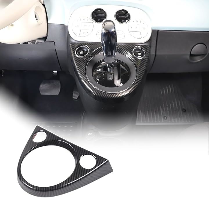 フィアット 500 2011年～現行専用 ギアシフトカバー ボタンステッカー センターコンソールパネル ギアシフトフレーム フレームステッカー スイッチパネル 保護カバー(カーボン調)