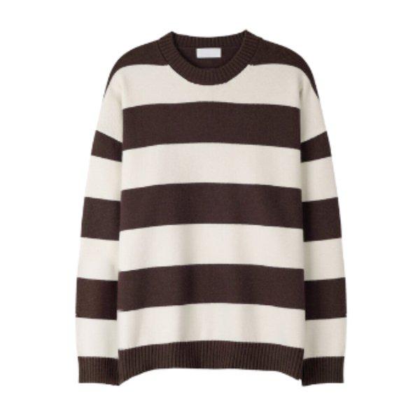 メンズソフトモーダル段ボーダーラウンドニット SG-KN-Q030-ブラウン