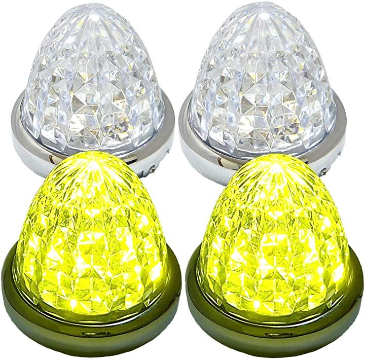 24V トラック用 LED マーカーランプ サイド 8面クリスタルカット仕様 16LED 汎用 4個 セット ブルー/イエロー/レッド/ホワイト 各色( イエロー) 4,826円