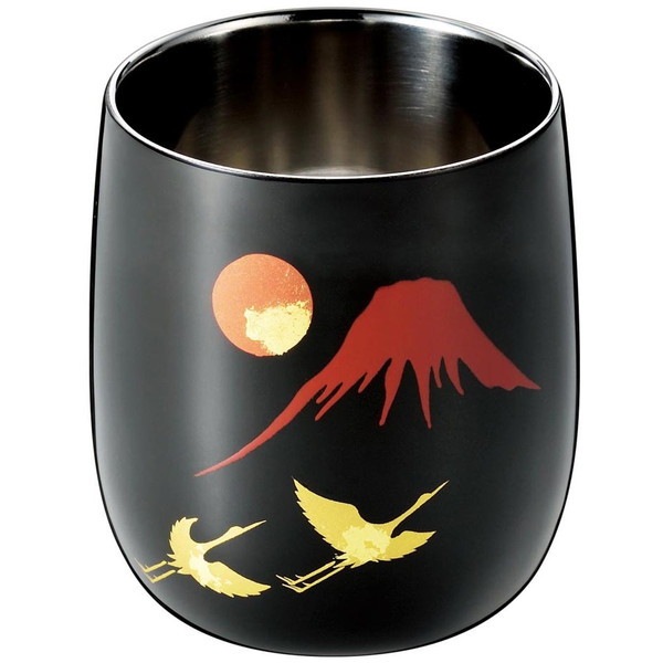 アサヒ SCW-D963 漆磨(シーマ)赤富士に鶴 2重ロックカップ 1客