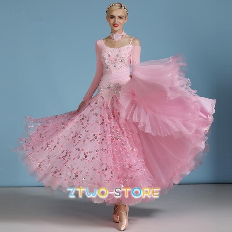 社交ダンスドレスレディース モダンダンス ロング丈ワンピース 長袖 レッスン着 フラメンコ ワルツ専用ドレス スタンダード練習着