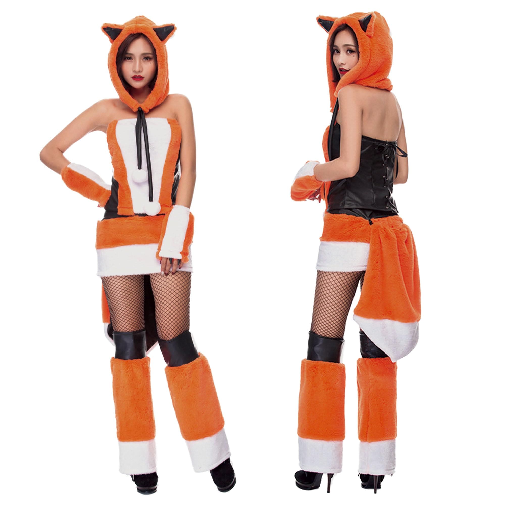 ハロウィン コスプレ レディース 狐 耳付き帽子 尻尾 コスチューム 衣装 セット 大人用 セクシー 女性 アニマル 仮装 着ぐるみ イベント 16316