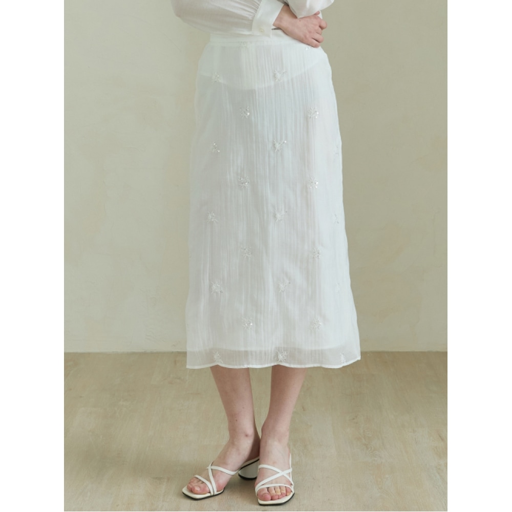 LILIUM [第3次再入荷] デルマークリンクルビーズスカート_ホワイト