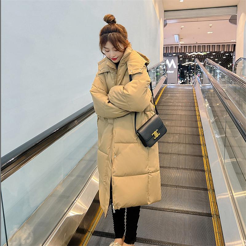 ダウンコートレディース中綿コート中綿入り暖かいジップアップフード付きロングコート秋冬保温防寒キルティングダウン防風着痩せ通勤