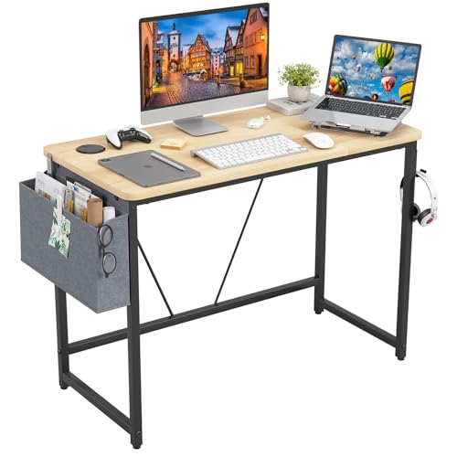 PCデスク 幅100cm 収納袋付き コンパクト 在宅ワーク オフィスデスク モニターアーム対応