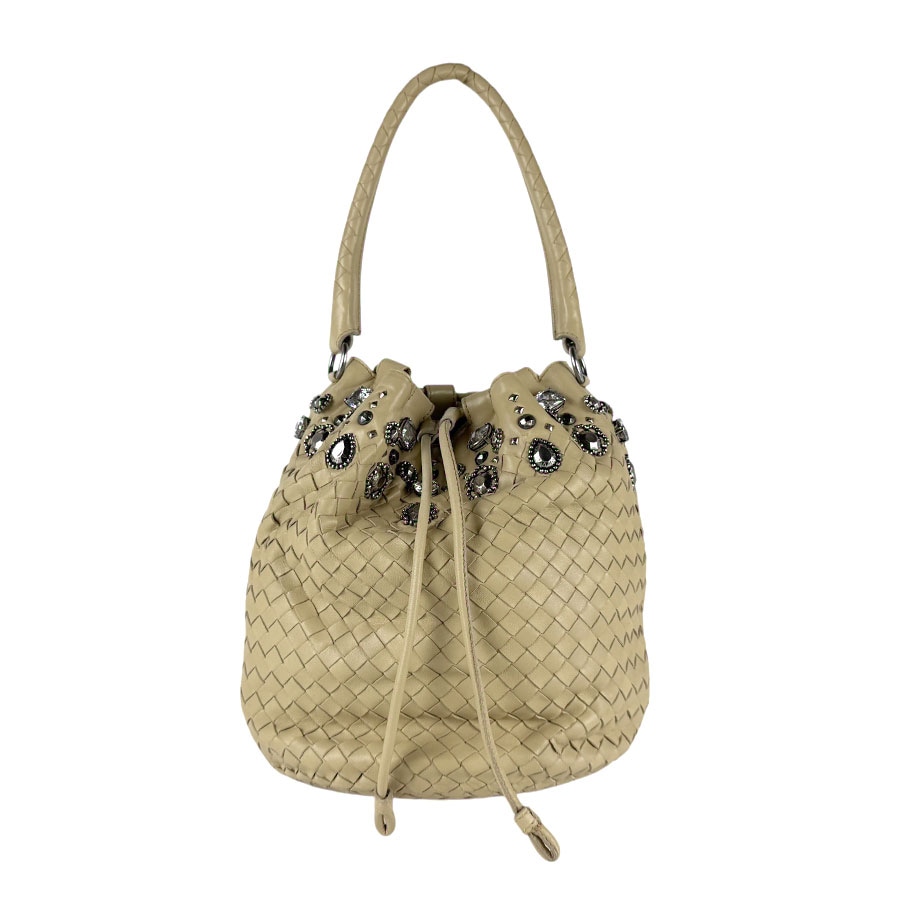 ボッテガヴェネタ BOTTEGAVENETA ハンドバッグ イントレチャート レザー/メタル/ビジュー イエローベージュ レディース z4764