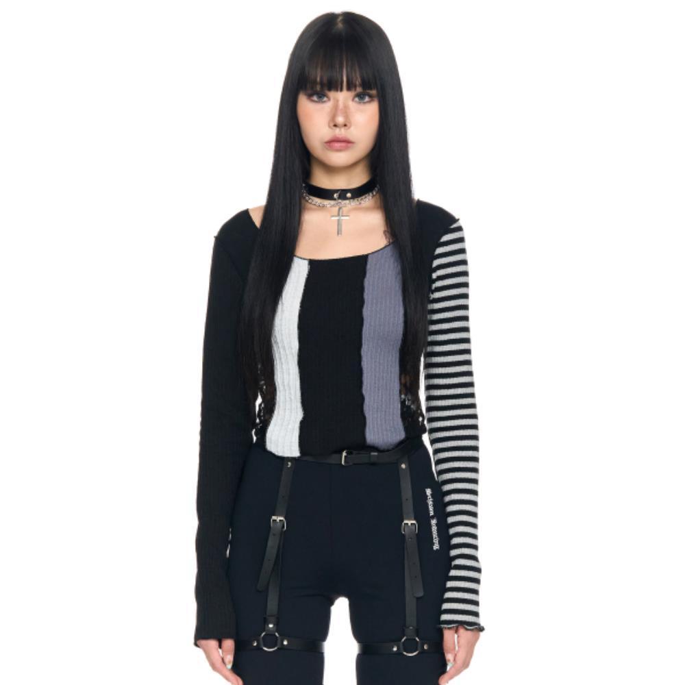 SCHISM INDUCING CRAZY PATCHWORK TOP BLACK SB7TS11BK