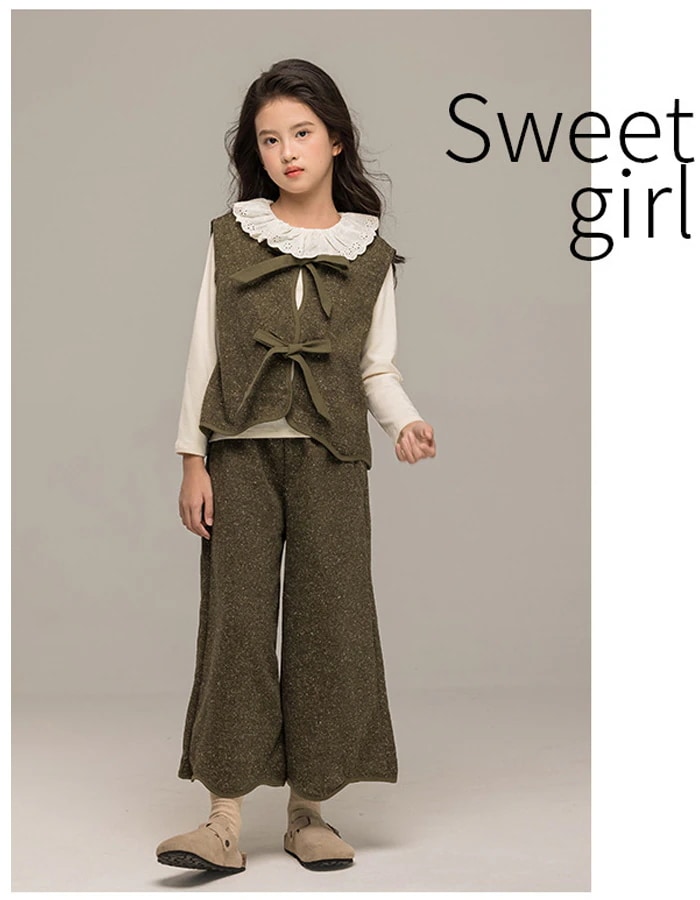 韓国子供服 女の子 セットアップ レジャー 暖かい 3点セット キッズ 上下セット 長袖Tシャツ+ベスト+ワイドパンツ ガールズ 春服 秋服 冬服 ファッション 発表会 七五三 通学着 お祝い