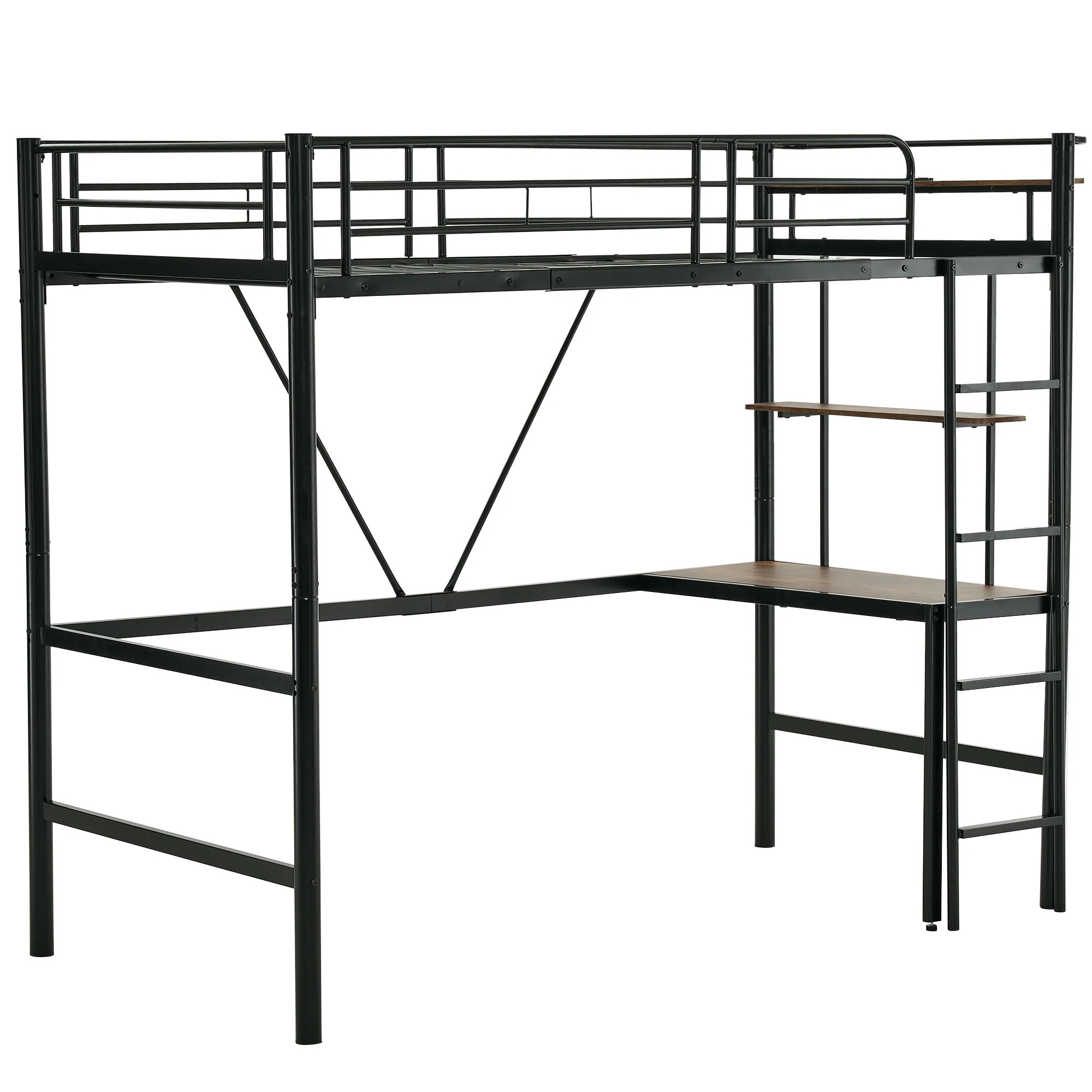 国内発送！A40ロフトベッド パイプベッド シングル ロフトベッド机付き パイプベッド シングル 木 デスク付き コンセント付き 耐荷重150kg 高さ170cm 収納棚 ロフトベッド ハイタイプ は