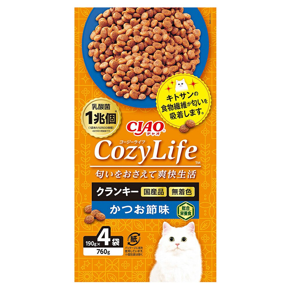 キャットフード　いなば　ＣＩＡＯ　Ｃｏｚｙ　Ｌｉｆｅ　クランキー　かつお節味　１９０ｇX４袋X８　ＣＲＣ35―15―20―05―10