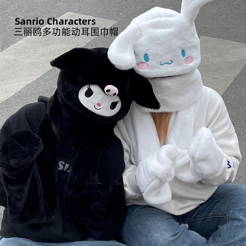 シナモンドッグ クロミメロディ多機能動く耳スカーフ帽子暖かいぬいぐるみかわいいピンチで動きます