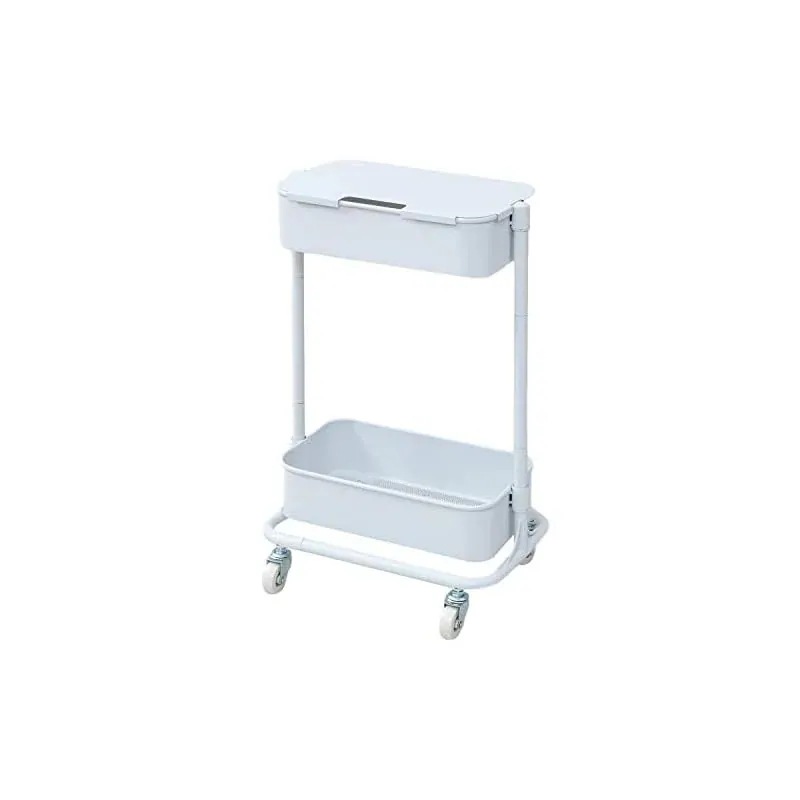 【即納】[山善] ワゴン 2段 スリム (天板/キャスター付き) 机下 収納 高さ調節可能 デスクワゴン キッチンワゴン 組立品 ホワイト UDST-2T(WH) テレワーク