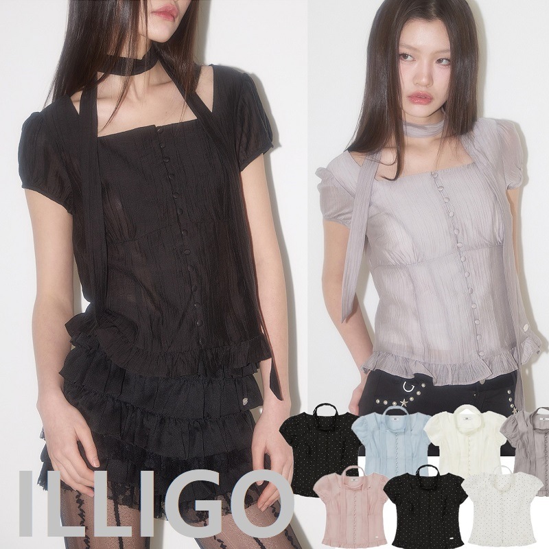 リボンタイ スクエアネック ブラウス 7色展開 韓国人気 レディース トップス おしゃれ カジュアル シンプル トレンド