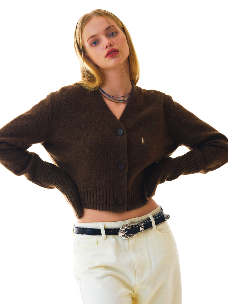 Diamond Crop Cardigan Brown