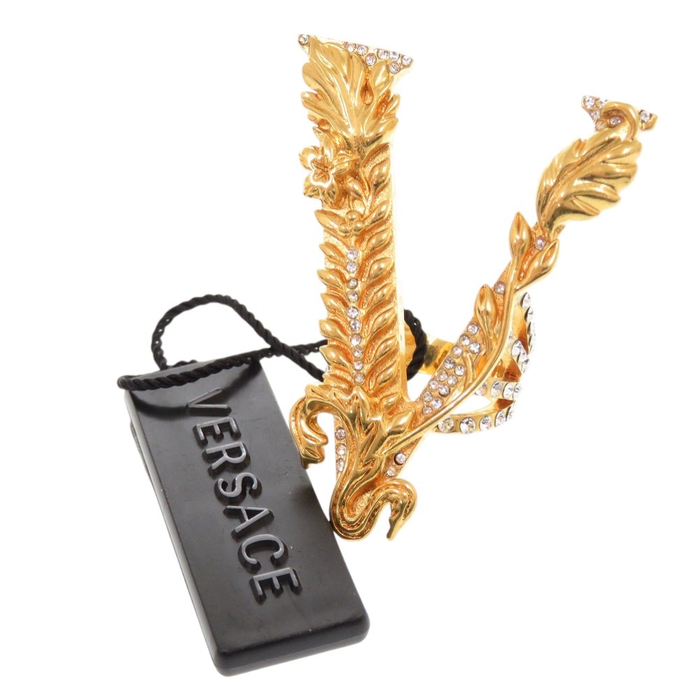 未使用品 ジャンニ・ヴェルサーチ ヴィルトゥス グレカ Vロゴ リング・指輪 メタル/ストーン 9号 ゴールド 1581【中古】Gianni Versace ユニセックス