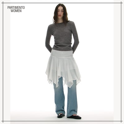 【PARTIMENTO WOMEN】 Sheer Asymmetric Skirt White 正規品