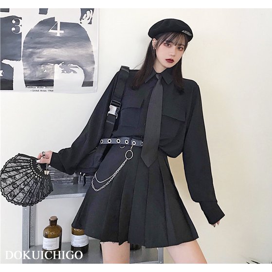 Qoo10 黒 シャツ ネクタイ レディース モード レディース服