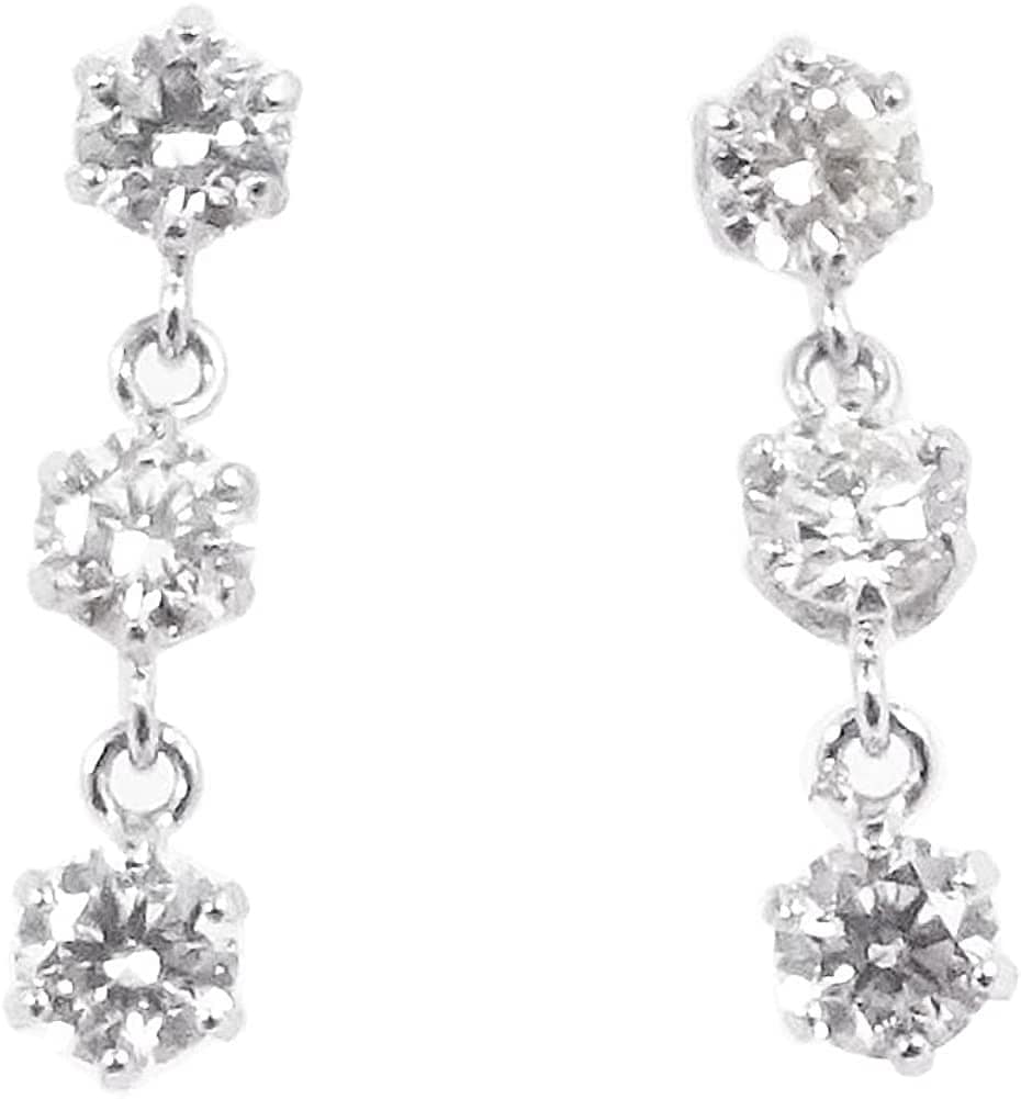 ダイヤモンド ピアス プラチナ900合計0.50カラット クリアSIクラス 3連スイングブラ