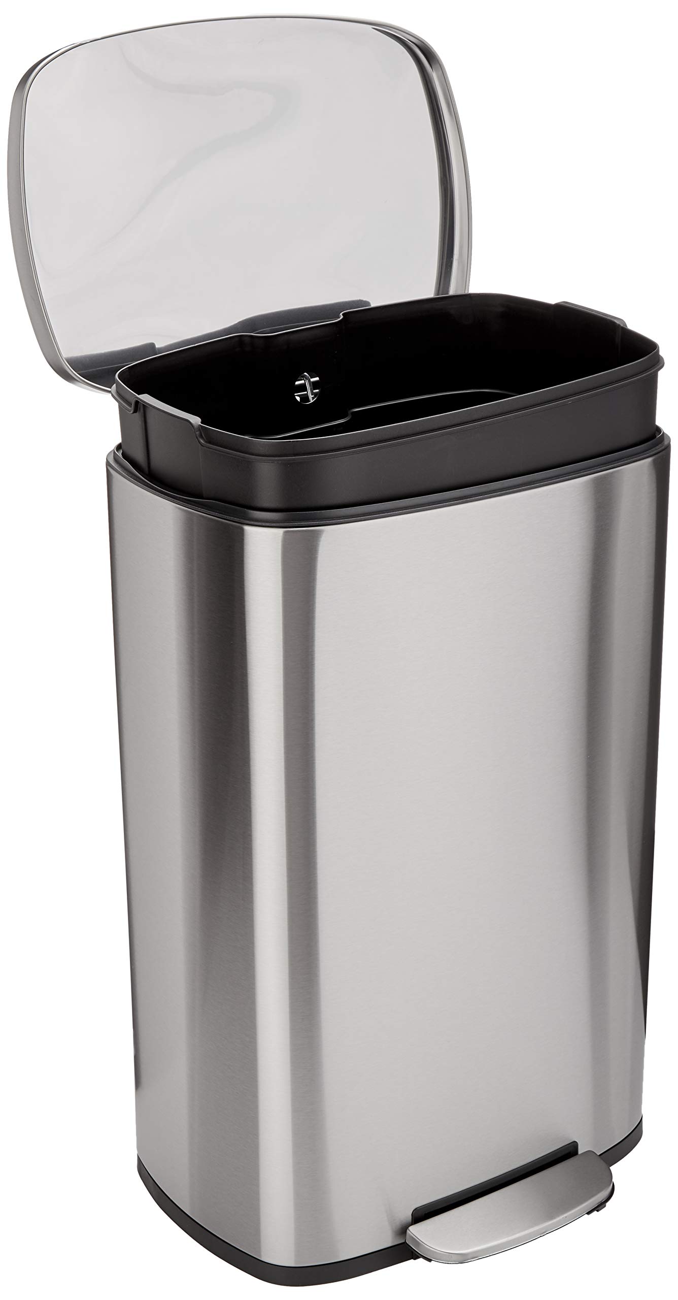 Amazonベーシック ゴミ箱 50L(50リットル) ソフトクローズ 静音 ふた付き ペダル付き スチール製 サテンニッケル おしゃれ 長方形