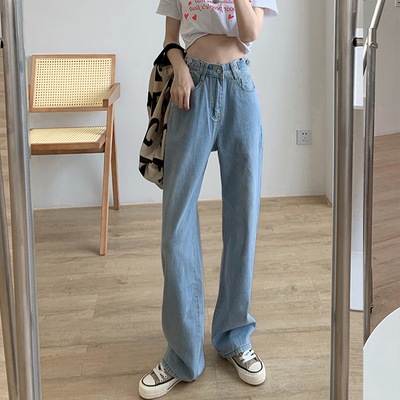 ボトムス Gパン ズボン ワイドパンツ ロング ロング丈 ストレート ワイド かっこいい レトロ アジアン こなれ感 ラフ メンズライク マニッシュ 個性的 ライトブルー ダークブルー S M L