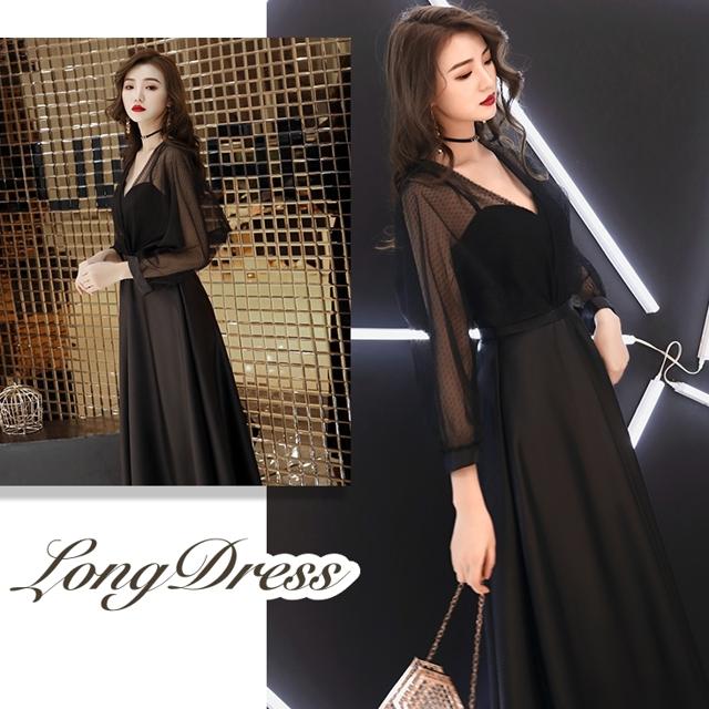 限定SALE!ロングドレス 黒 演奏会 大きいサイズ パーティードレス ロング 長袖 異素材MIX かっこいい おしゃれ 結婚式 お呼ばれ ドレス フォーマル レース ランタンスリーブ ボリューム袖