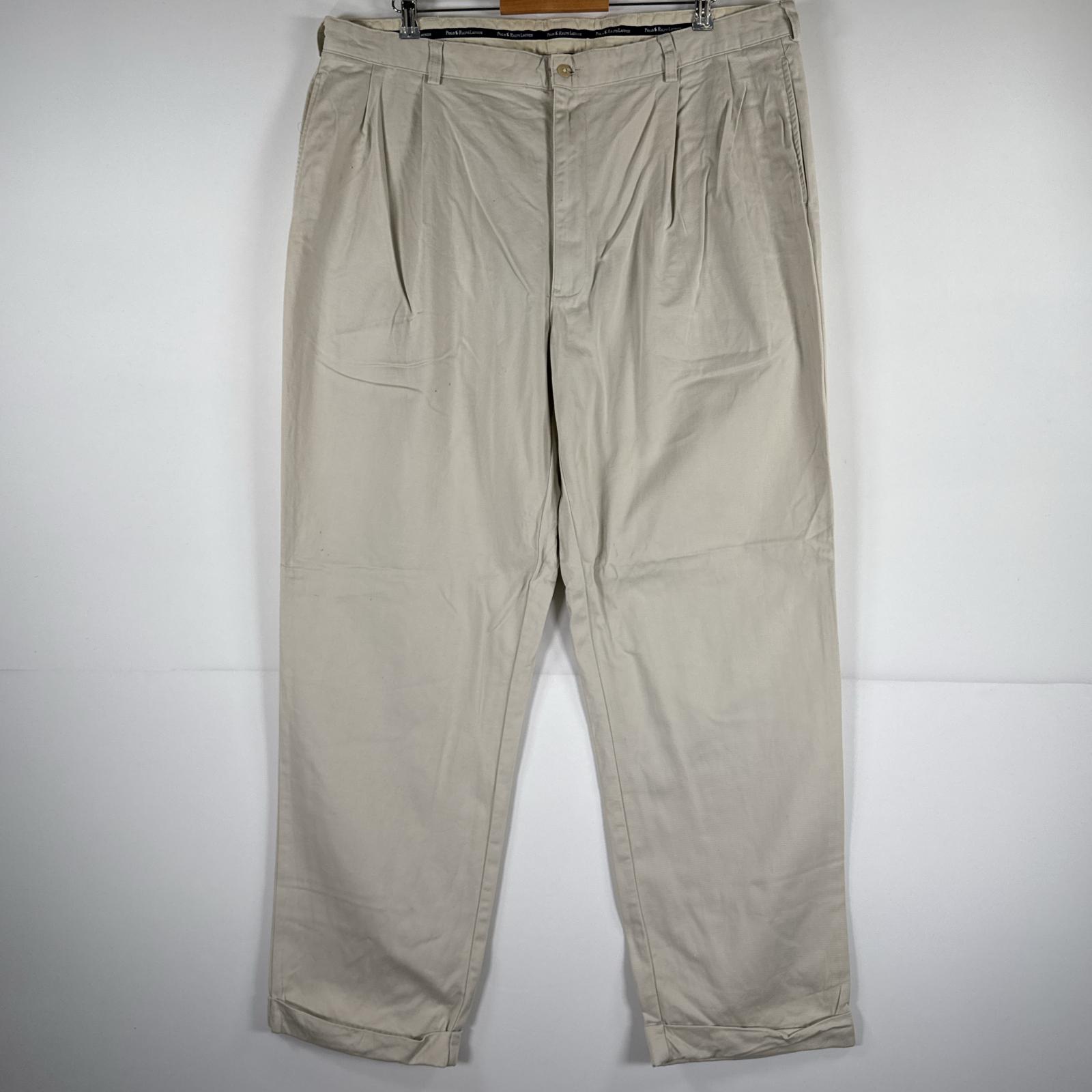 古着 チノパンツ ポロチノ ワンポイント スラックス 大きいサイズ w42 L32 ベージュ メンズ