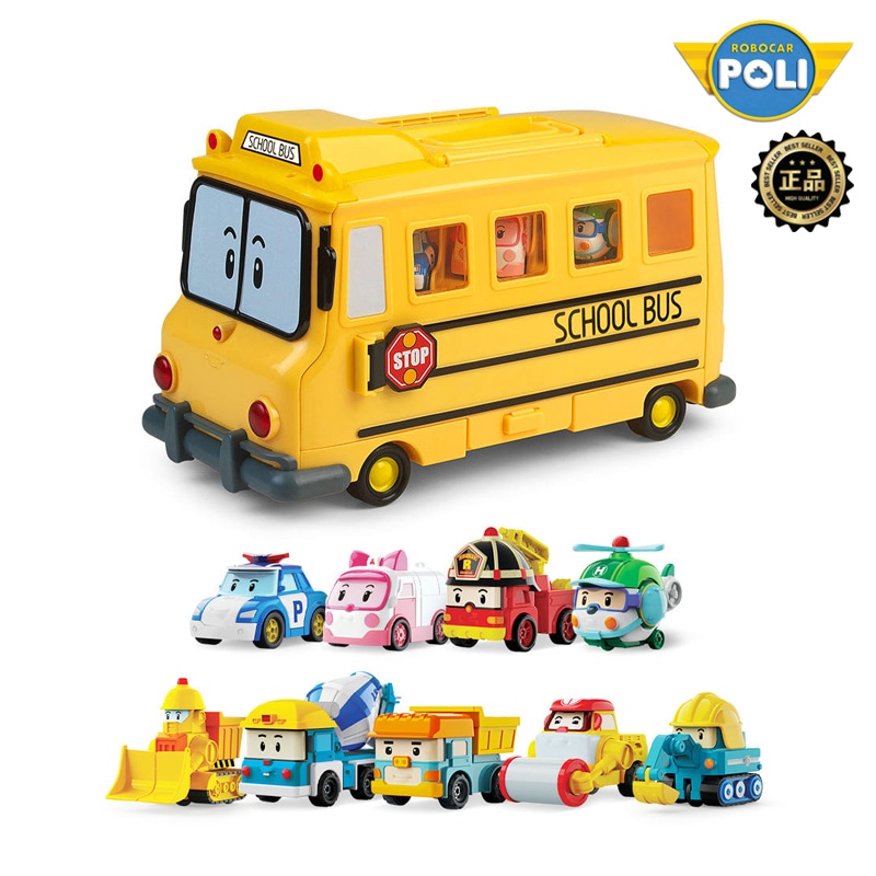 Robocar Poli Mini Car Carrier Pack スクールビー ミニカー9台一括 ポリー ロイ アンバー ヘリー ブルナー ミッキー ダンプ マックス フォーク おもちゃ 人気 冬