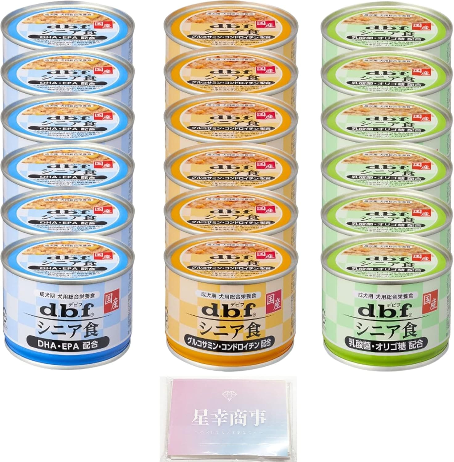 デビフ シニア食 150g 3種セット 各6缶（計18缶） DHA・EPA 乳酸菌・オリゴ糖 グルコサミン・コンドロイチン ドッグフード 犬 缶詰 高齢犬 オリジナルティッシュ付き