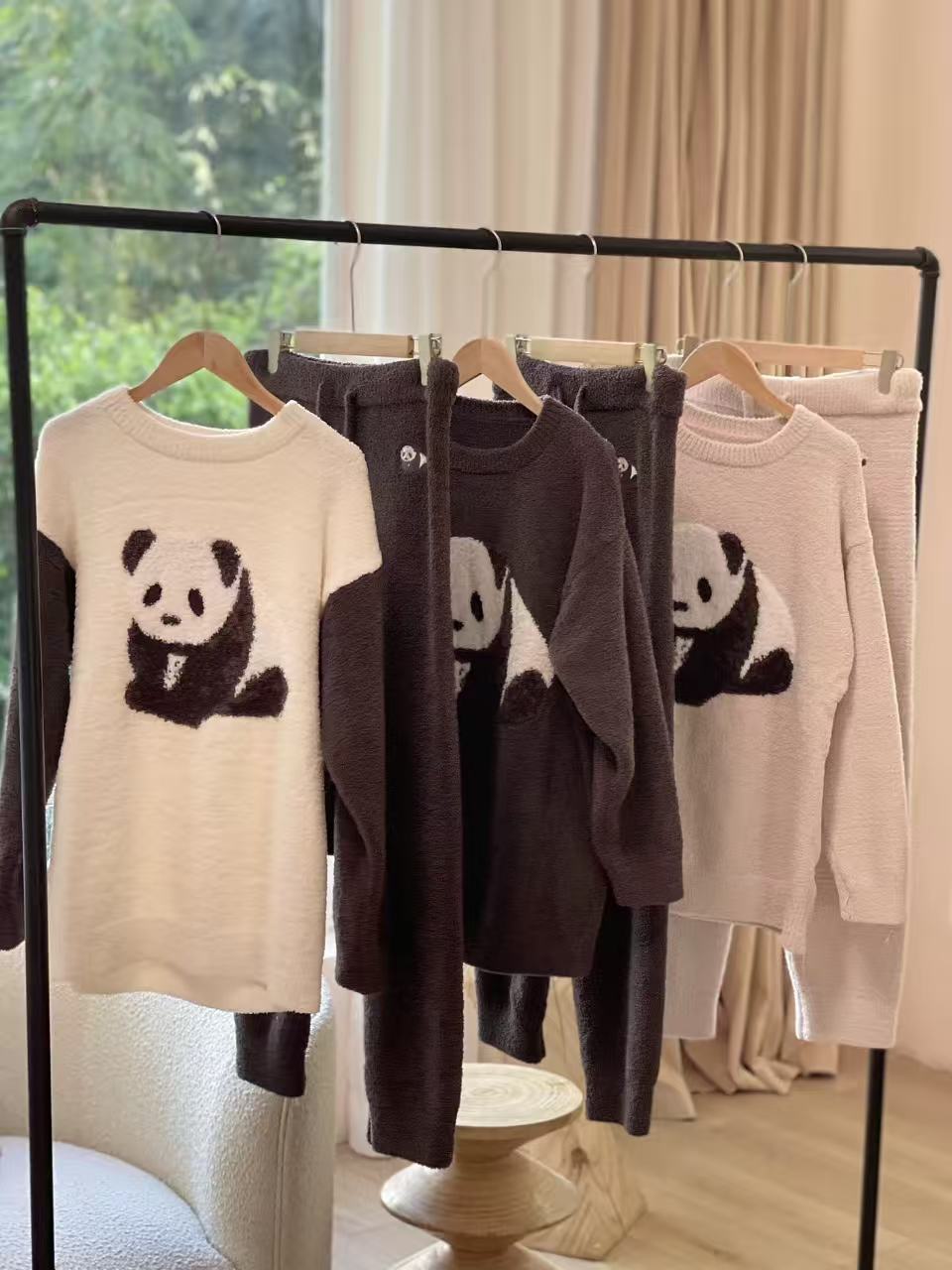 ルームウェア レディース 上下セット パンダ パジャマ かわいい 部屋着 秋冬 厚手 かわいい 暖かい 黒 白