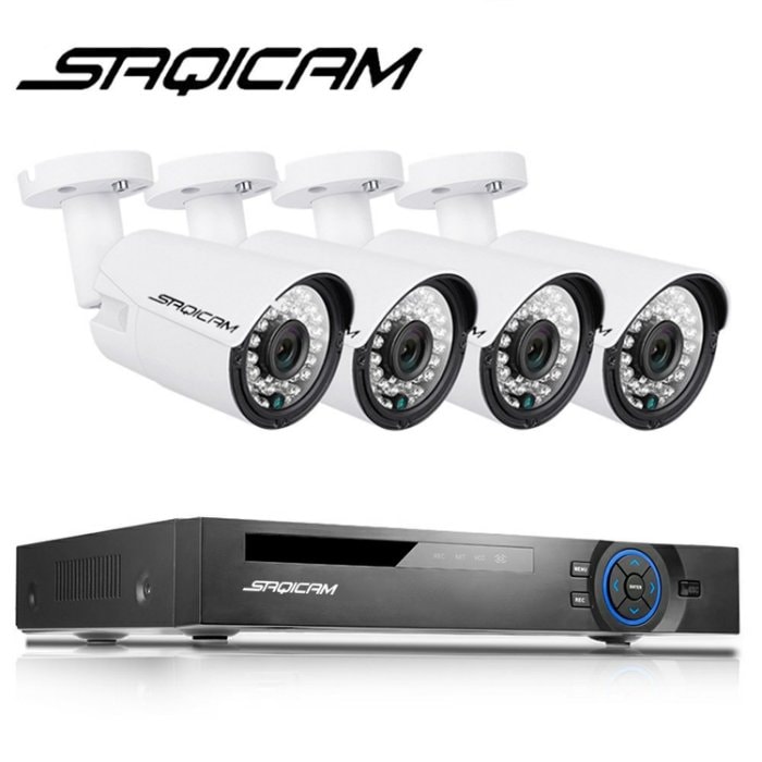 Saqicam 防犯カメラセット 監視カメラ PoE給電 フルHD 200万画素 4チャンネルNVR 1080Pカメラ4台 LANケーブル 電源不要 レコーターセット 屋内外兼用 家庭用 ペット