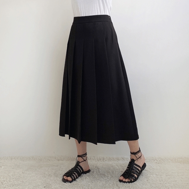 (L/XL) ベーシック プリーツ ロング スカート (ビッグサイズ) 2color