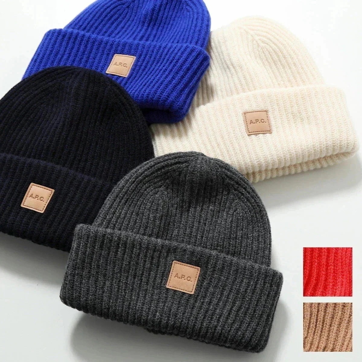 APC A.P.C. アーペーセー ニット帽 bonnet michelle WVBBR M25075 メンズ リブ ロゴパッチ ビーニー カシミヤ混ウール ニ