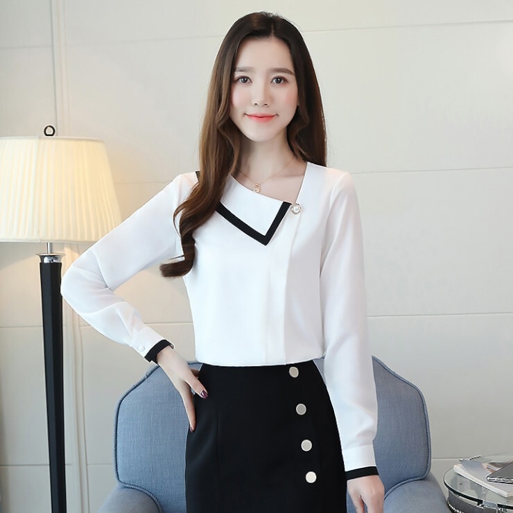トップス レディース シャツ ブラウス プルオーバー 白シャツ 白トップス 袖あり 長袖 襟付き アシンメトリー かわいい 大人可愛い きれいめ シンプル 大人 上品 おしゃれ お洒落 レトロ