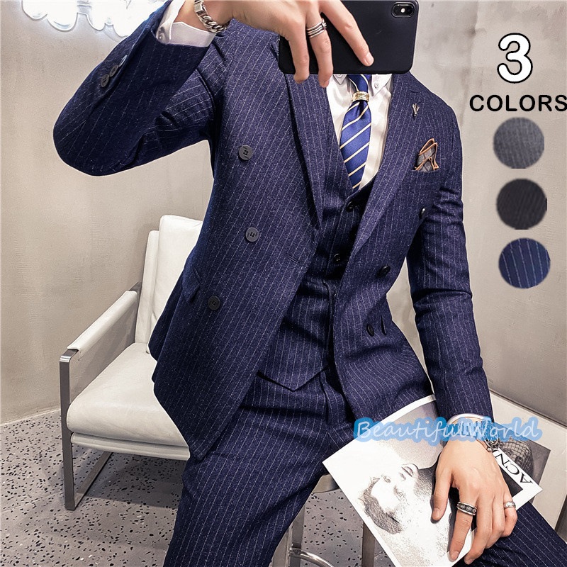 スーツ メンズ ビジネススーツ 3ピーススーツ スーツセットアップ カジュアルスーツ ボーダー柄フォーマルスーツ 洗える 紳士服 通勤 結婚式X14 8,633円