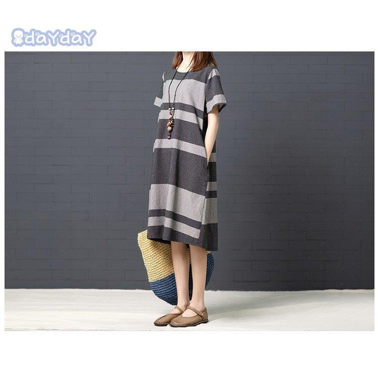ワンピース ロングワンピース ロングワンピ ワンピ レディース マキシ丈 ボーダー柄 半袖 Aライン フレア ボーダー おしゃれ きれいめ 体型カバー 綿麻