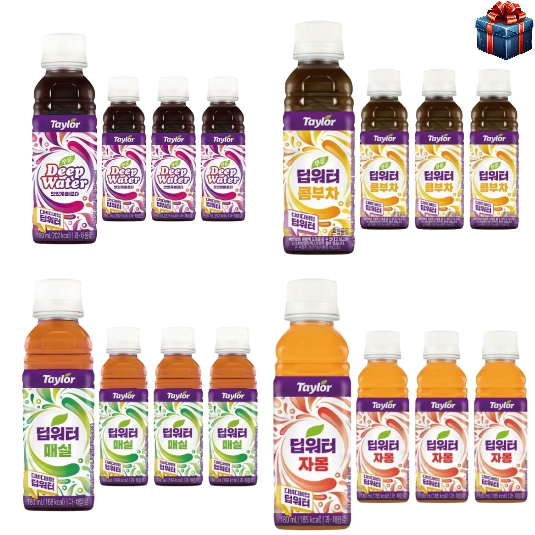 [韓国人気飲料4+4] BEST 4種 ディープウォーター コンブチャ 梅 グレープフルーツ プルーン 4本ずつ 180ML 全16本 大容量 便秘解消 ダイエット飲料 プルーン 濃縮 韓国食品
