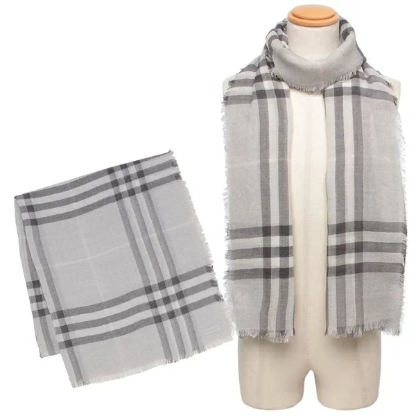 スカーフ ワイドチェック グレー ホワイト メンズ レディース ユニセックス 8113525 C3382