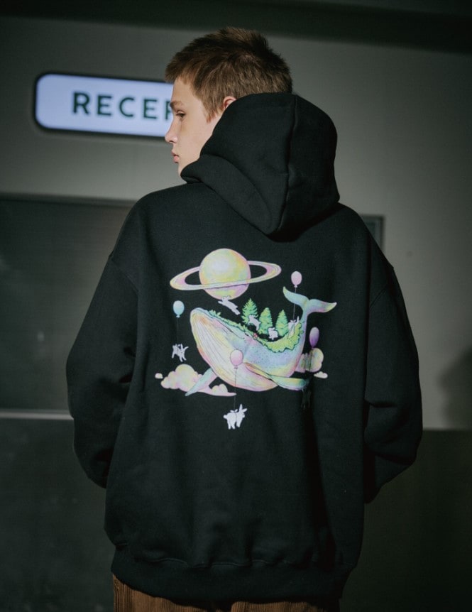DTP ハーバー ホエール フーディー ブラック UNISEX