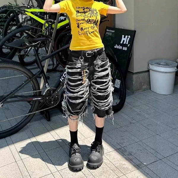 大流行のパンツ ボトムス デニム ジーンズ ジーパン ７分丈 ダメージ加工 レディース